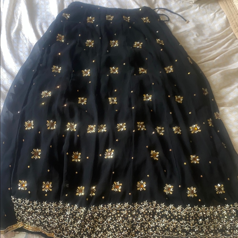 Chic Black Maxi Skirt with Gold Accents